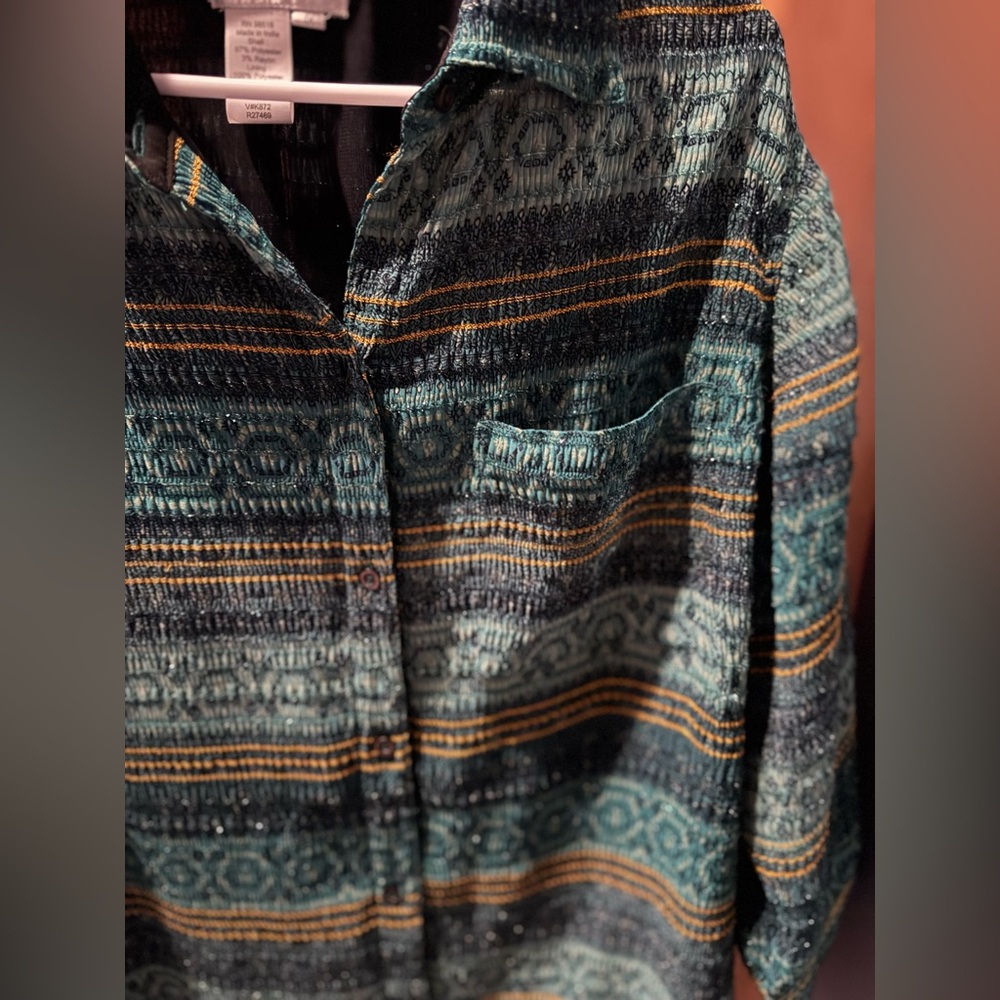 Coldwater Creek Teal and Mustard Patterned Jacket